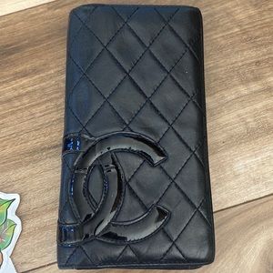 Authentic Chanel Cambon Black Leather Bifold Long Wallet